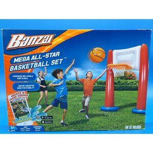Banzai Mega All-Star Basketball Set  Inflatable Hoop & Ball  Water-Weighted Base